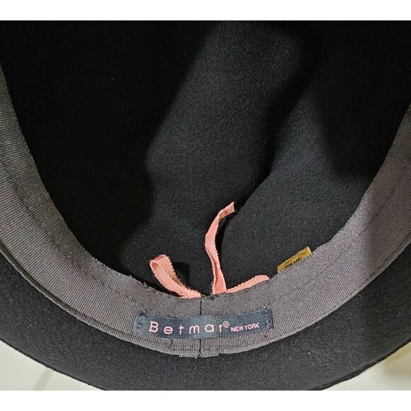 Betmar 100% Wool Felt Black Fedora Hat Womens Brim Bucket Winter Fall New York - Picture 8 of 9